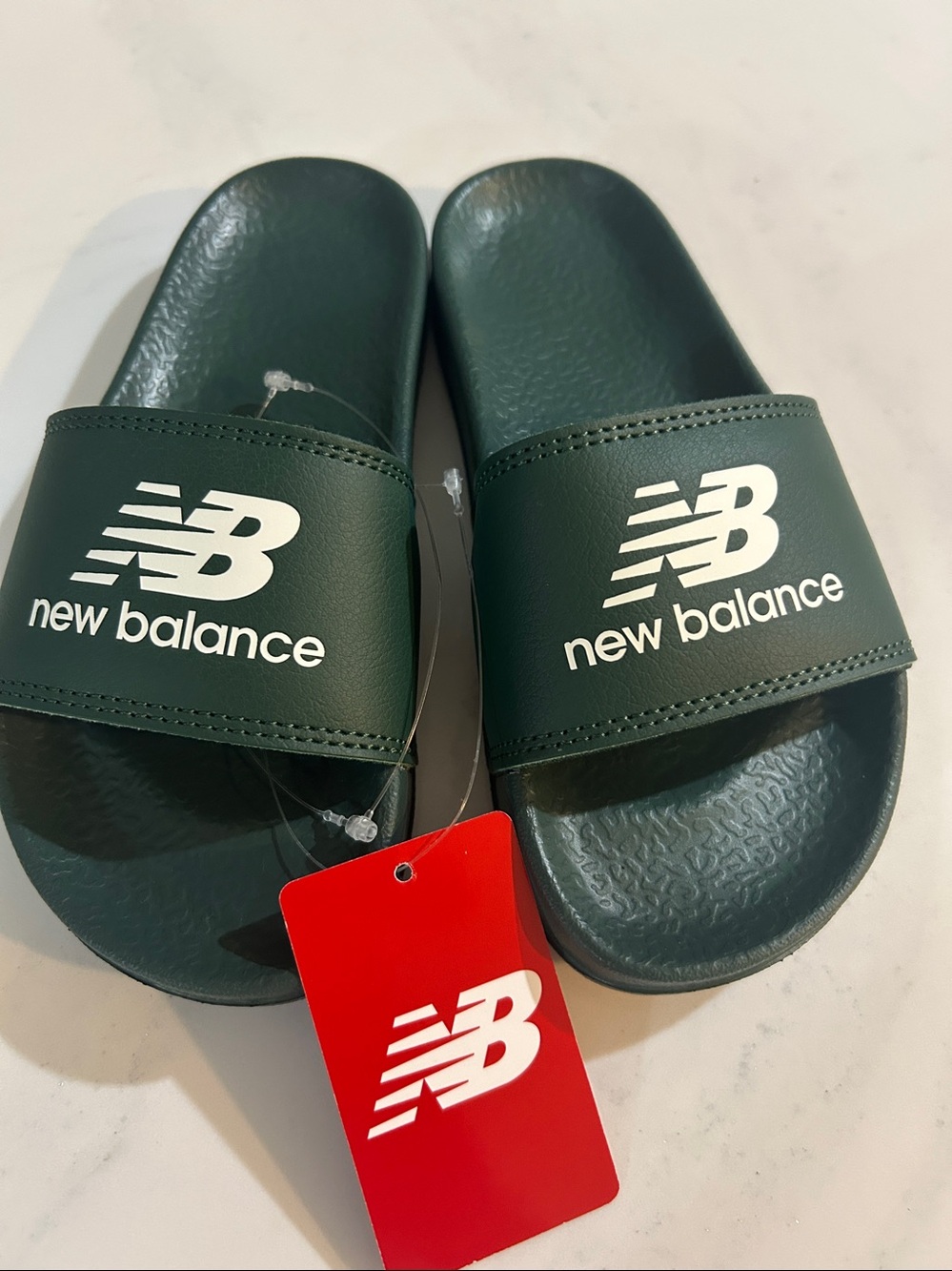 New Balance Kids' Forest Green Slide Sandals with White Logo
